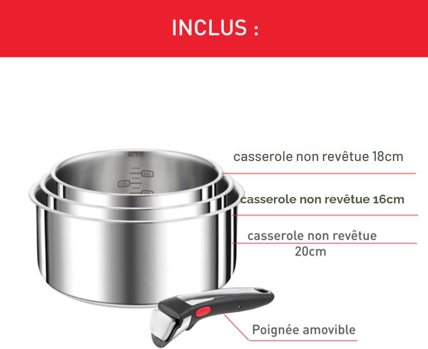 Detalle 2 de Tefal Ingenio Preference On L898S334 casseroles empilables 16–20 cm