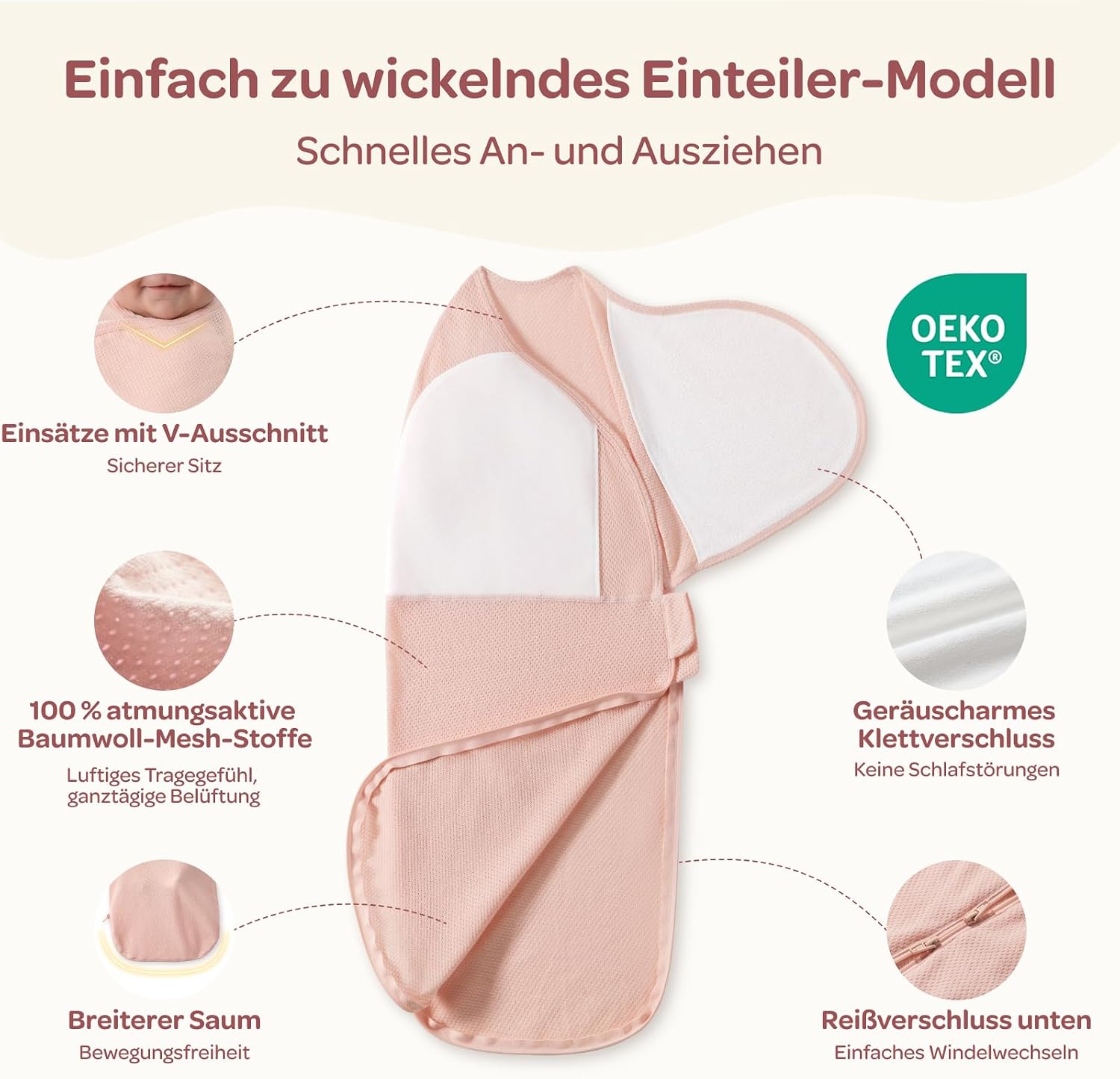 Detalle 2 de Momcozy Pucksack Baby 0–3 Monate, 2er-Set Rosa & Beige – atmungsaktives Baumwollnetz