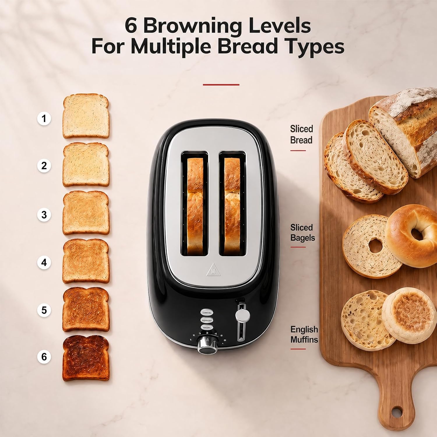 Thumbnail 4 de Keenstone 2-Slice Retro Stainless Steel Toaster with Bagel, Defrost, Cancel, and 6 Browning Settings
