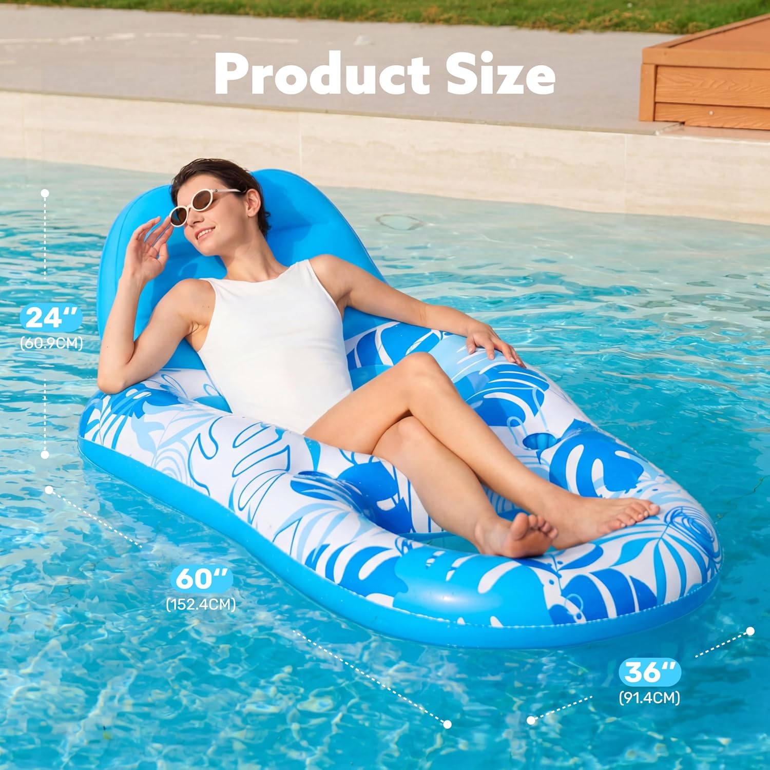 Detalle de SLOOSH Inflatable Pool Floats Lounger Recliner with Cup Holders and Foot Rest