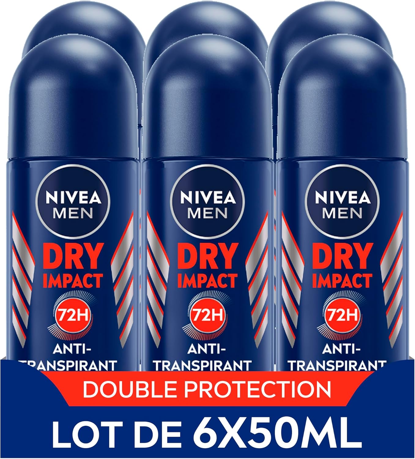 NIVEA MEN Déodorant anti-transpirant Dry Impact – Lot 6 x 50 ml, sans alcool