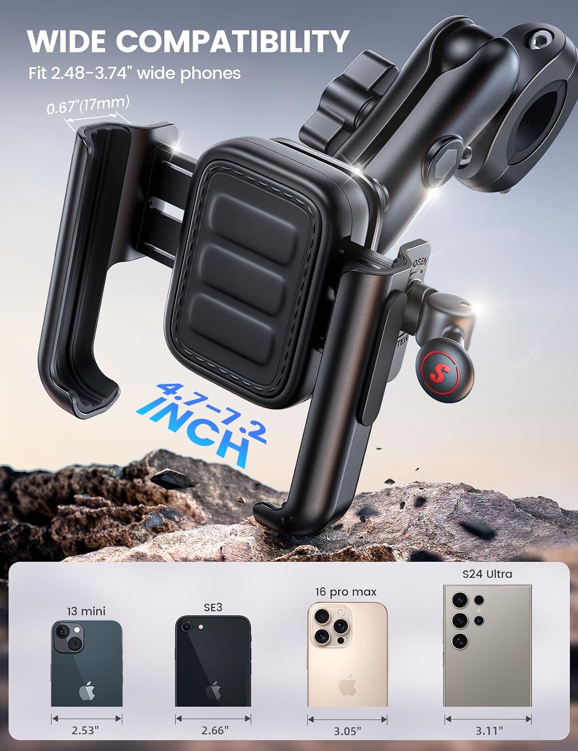 Detalle de Lamicall Motorcycle Phone Mount with Aluminium Alloy, Vibration Dampener and Extendable Arm