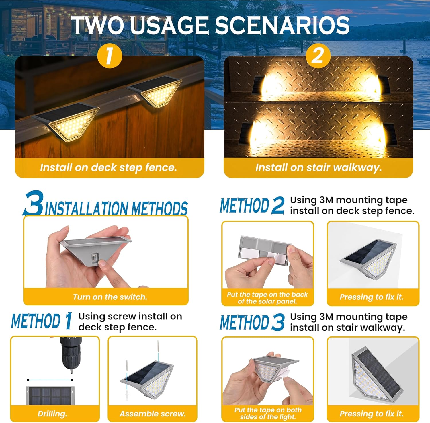 Thumbnail 6 de Solpex 6 Pack Solar Step Lights: Waterproof LED Deck and Garden Path Lighting