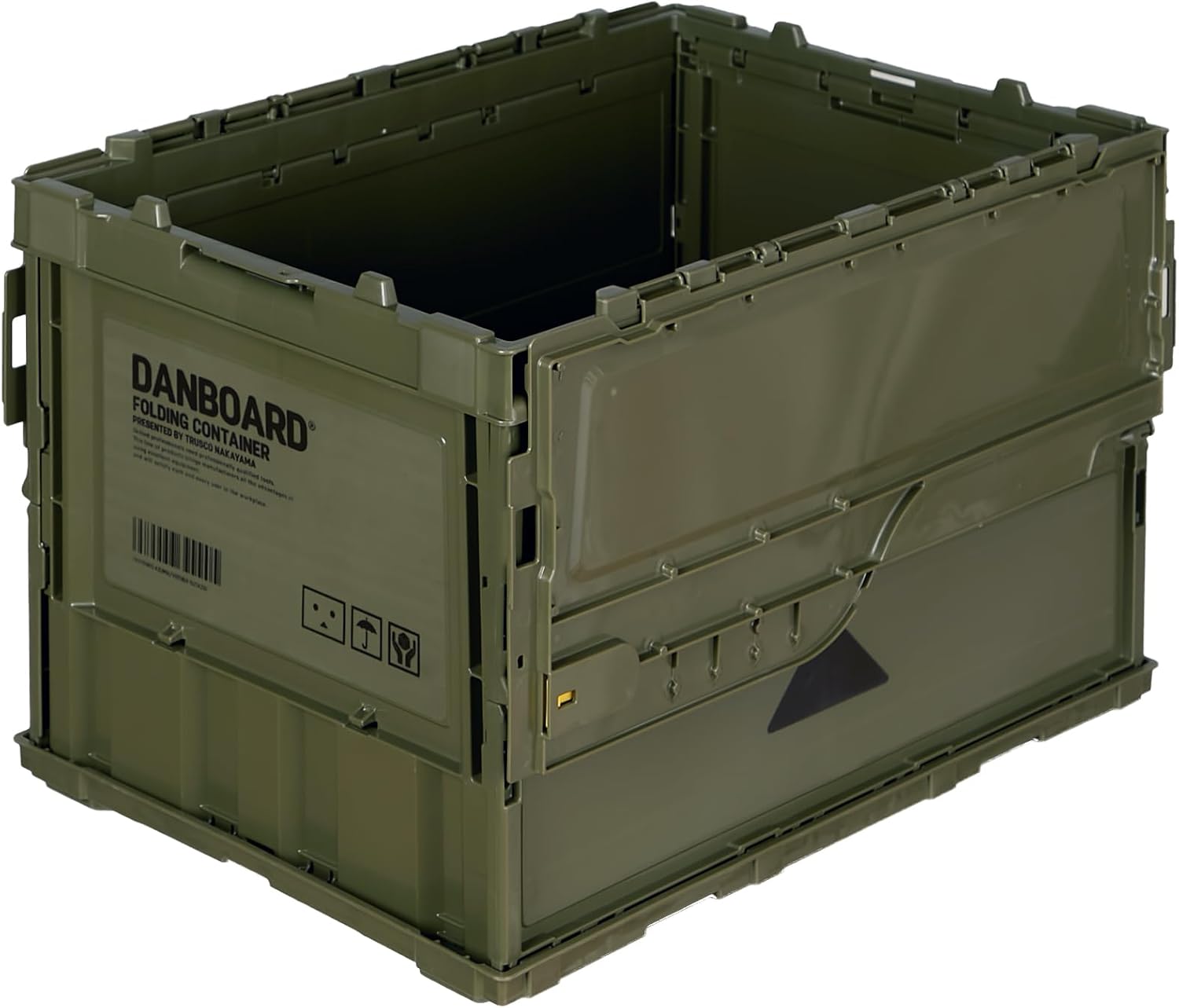 Detalle de トラスコ中山 TR-C50B-A-DNB-OD ダンボー折りたたみコンテナ 50L ロックフタ付き オリーブ