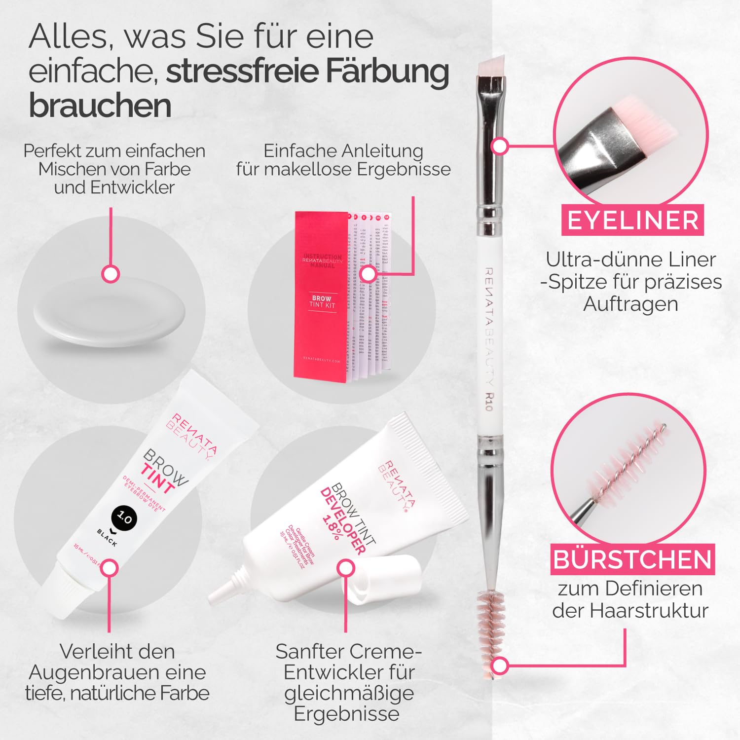 Detalle 2 de Renata Beauty Augenbrauenfarbe Set (inkl. Entwickler & Stylingbürste) – Brow Färbeset Schwarz