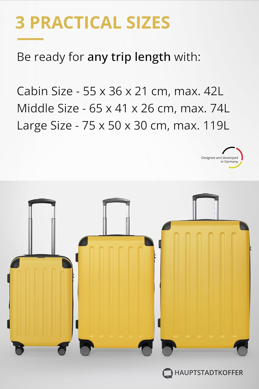 Thumbnail 6 de HAUPTSTADTKOFFER Spree Valigia Trolley rigido ABS TSA 4 ruote, 65 cm, 74 litri, Giallo