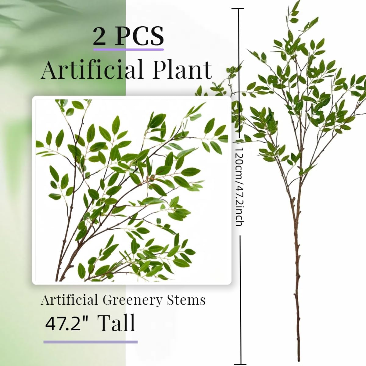 Detalle de MeDemcor Artificial Ficus Branches, 47.2-Inch Greenery Stems, 2-Pack