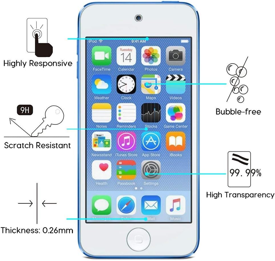 Detalle 2 de OMOTON iphone6 Tempered Glass Screen Protector for iPod Touch, 2-Pack, 9H