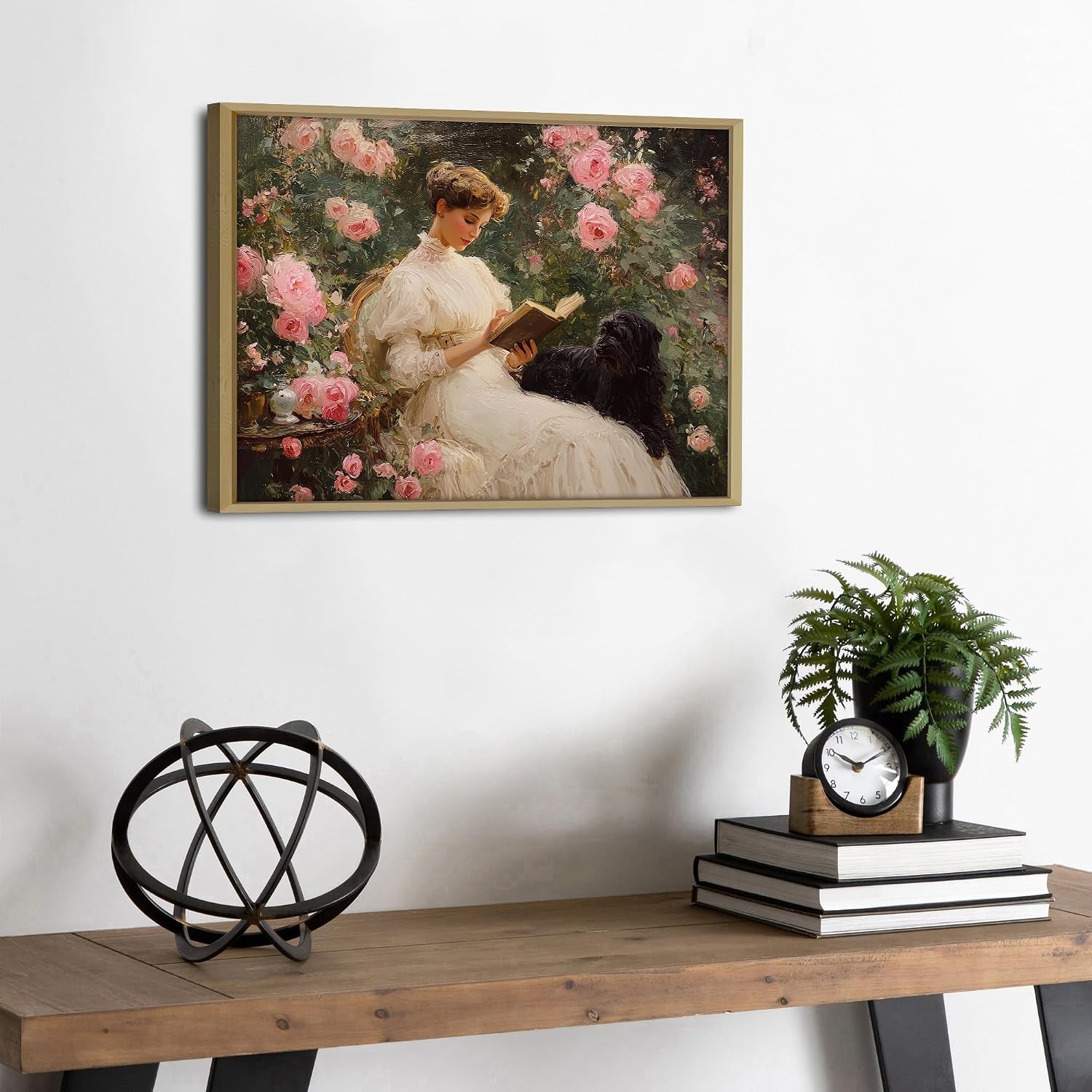Thumbnail 6 de Vintage Framed Wall Art: Woman Reading Book Portraits in Rose Garden (30x40cm)