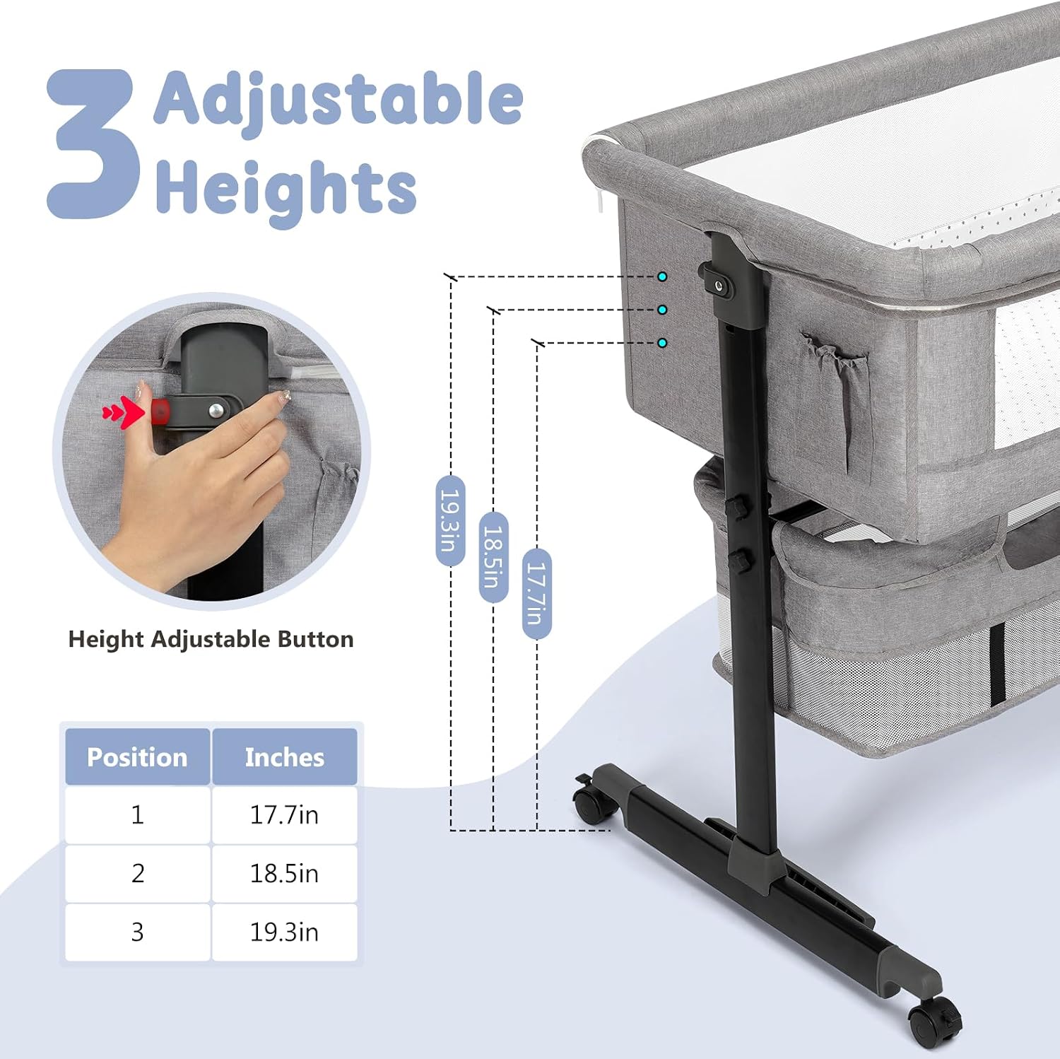Detalle 2 de Semphis 968 3-in-1 Baby Bassinet, Adjustable Bedside Sleeper with Mesh