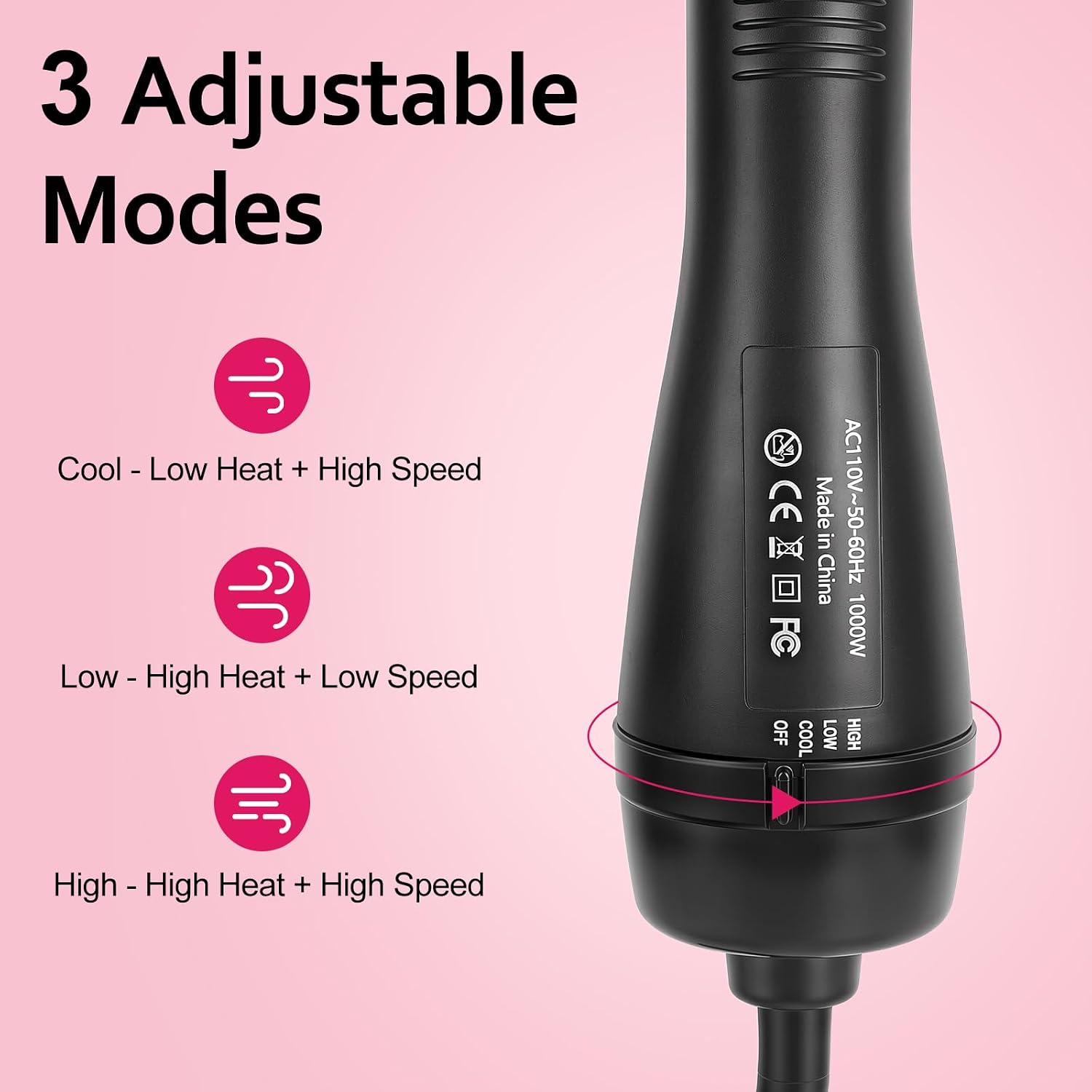 Detalle de Sonew HZU-Sonew-JM08518-02 Hair Dryer Brush, 3 Settings, 1000 W