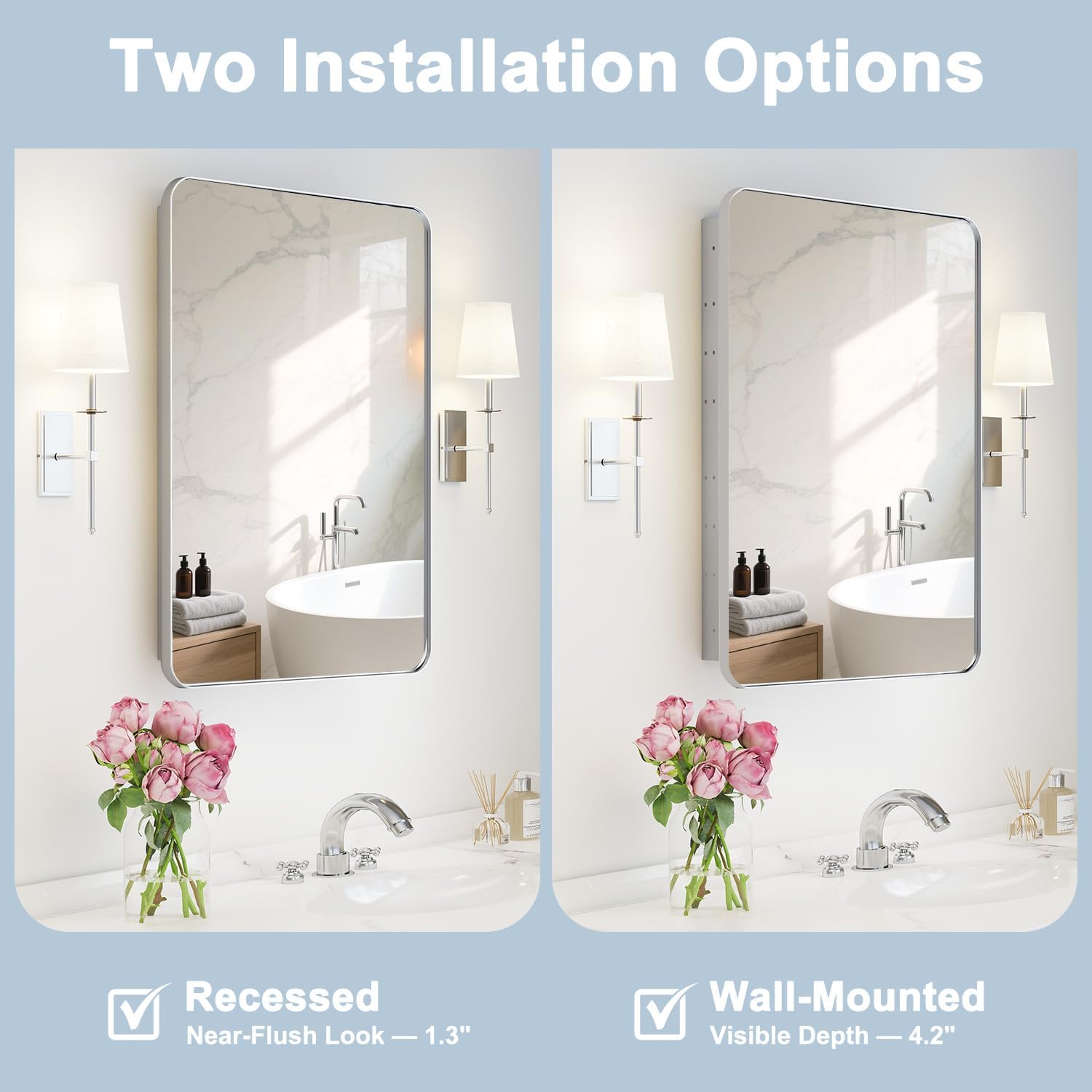Thumbnail 4 de Venlus Silver Medicine Cabinet with Mirror, 20x28 — Fully Assembled, Recessed or Surface Mount
