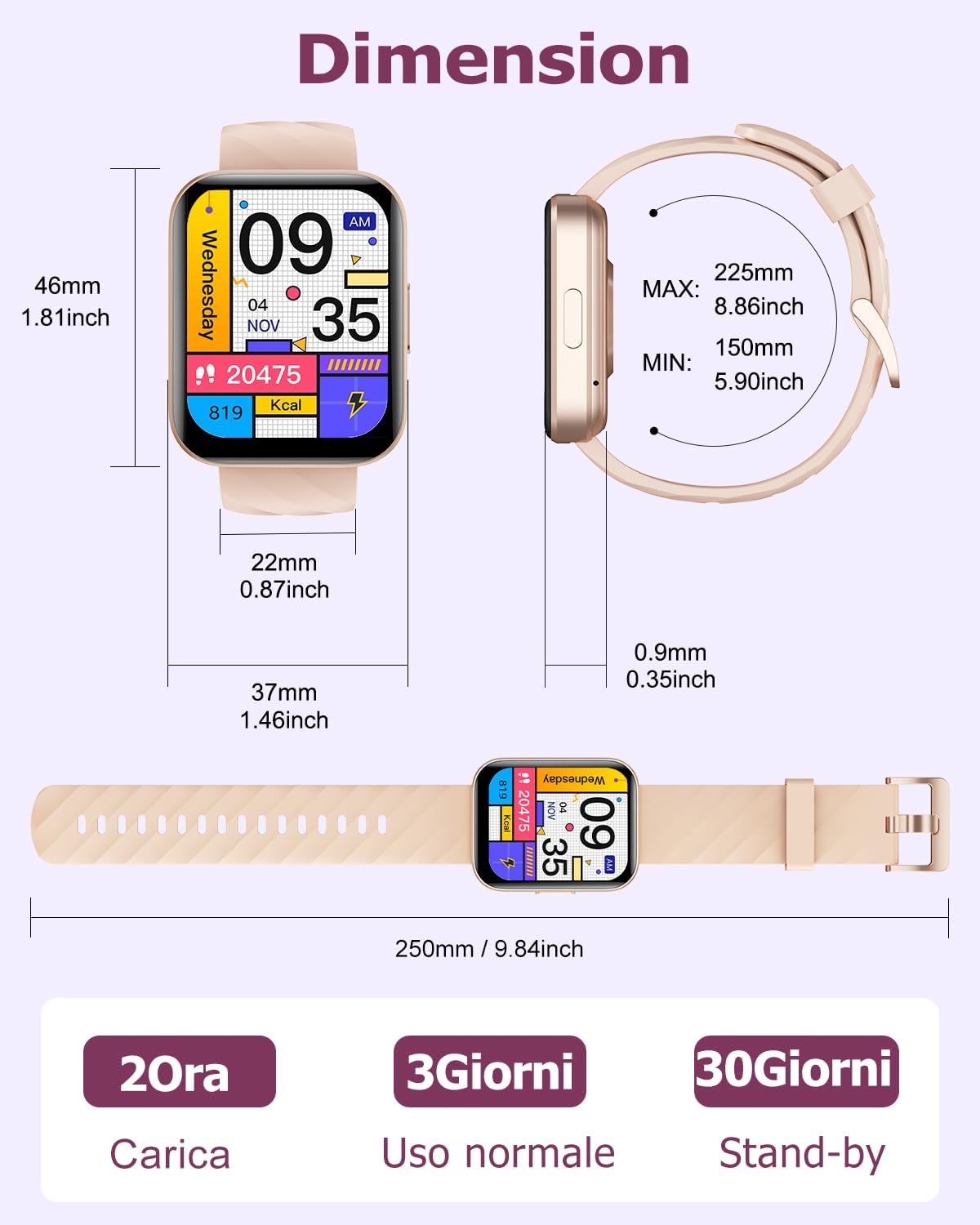 Thumbnail 6 de RUIMEN Smartwatch Donna: chiamate Bluetooth, WhatsApp, saturimetro, cardio e fitness tracker rosa