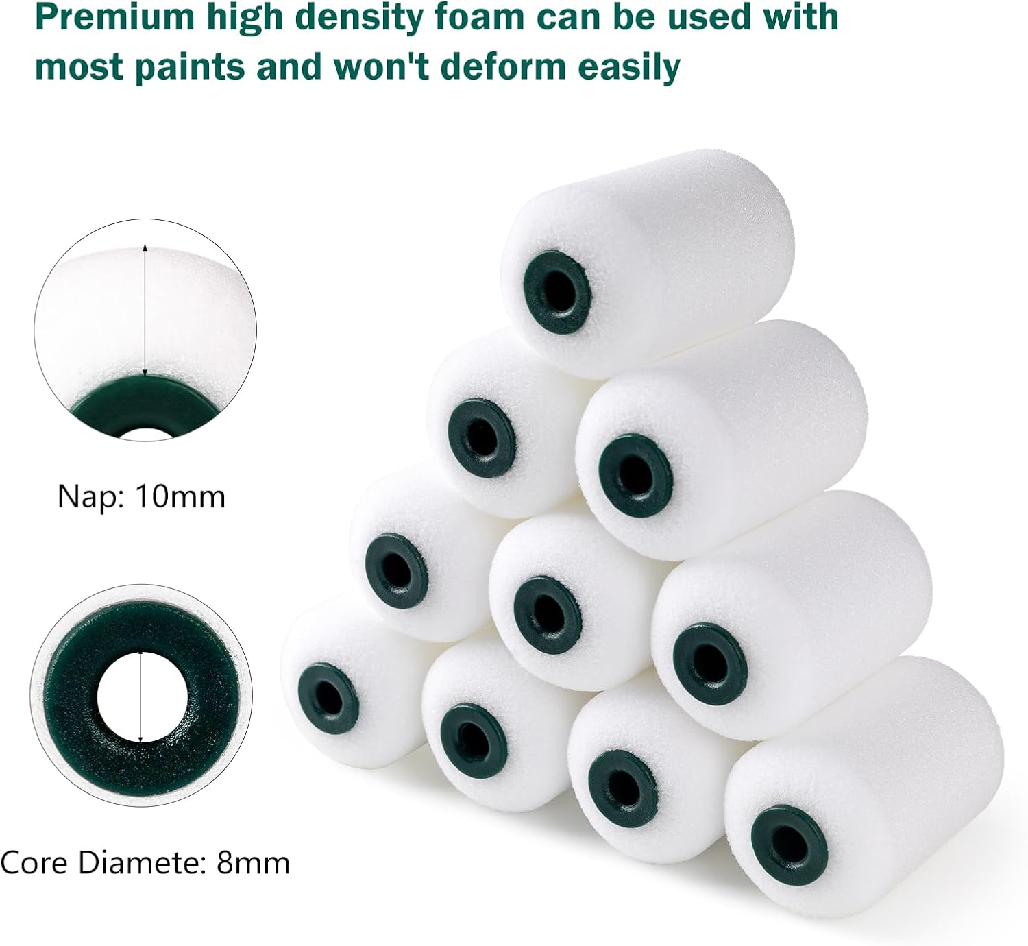 Detalle de Mister Rui Mini Paint Rollers: 2-Inch Set for Narrow and Hard-to-Reach Spaces