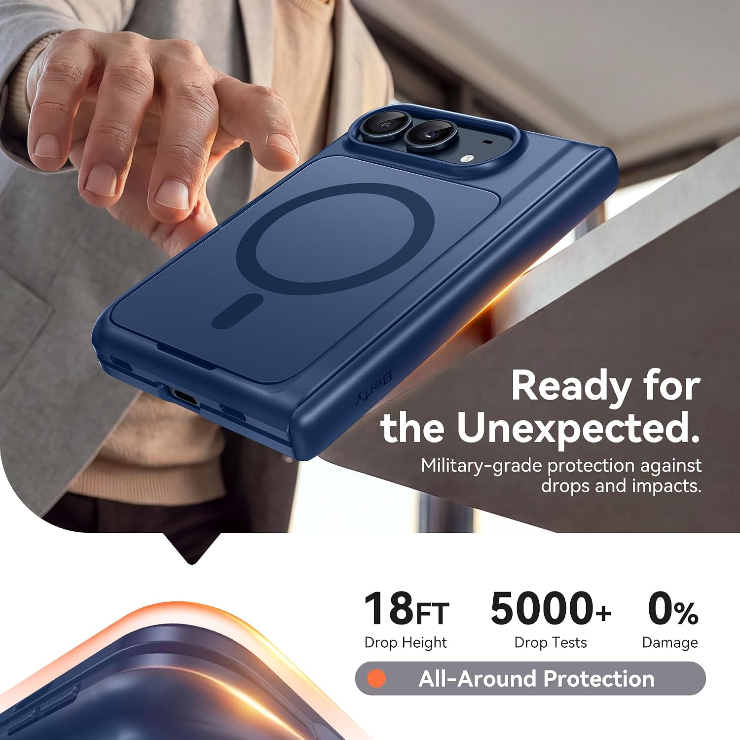 Detalle 1 de BERFY iPhone Duo Case with MagSafe, Blue, Built-In Stand & Screen Protector