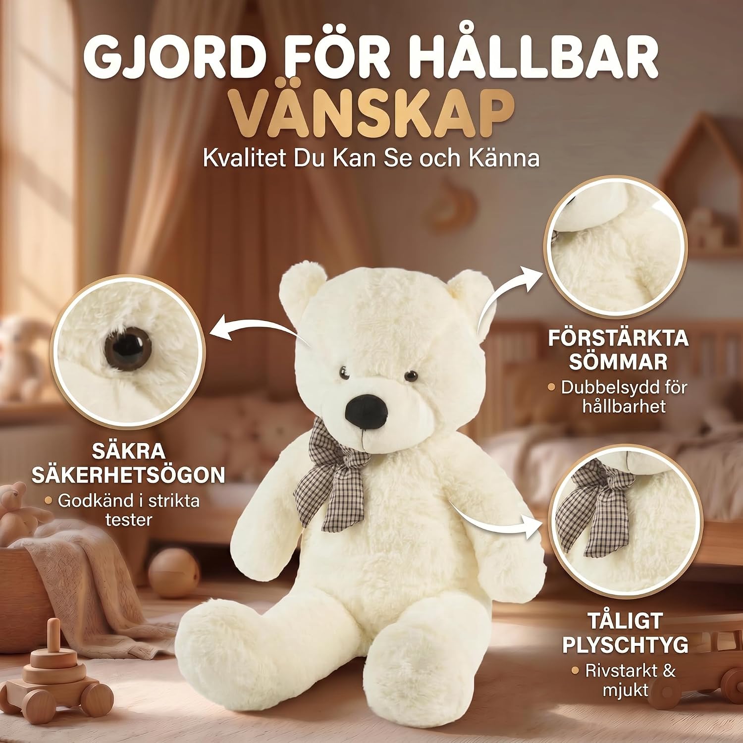 Detalle de Feluna 4250410326757 nallebjörn 120 cm i mjuk plysch med rosett