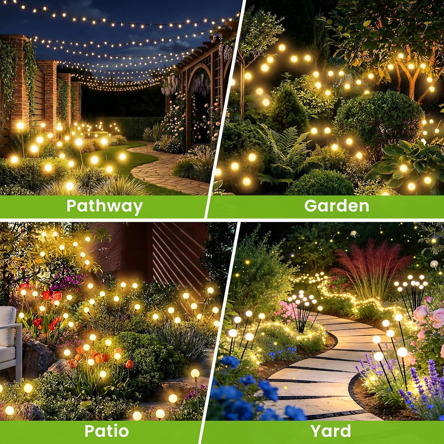 Detalle de Uzexfio Solar Lights Outdoor (4 Pack, 32 LEDs) – Wind-Swaying Firefly Garden Decor with 4 Modes