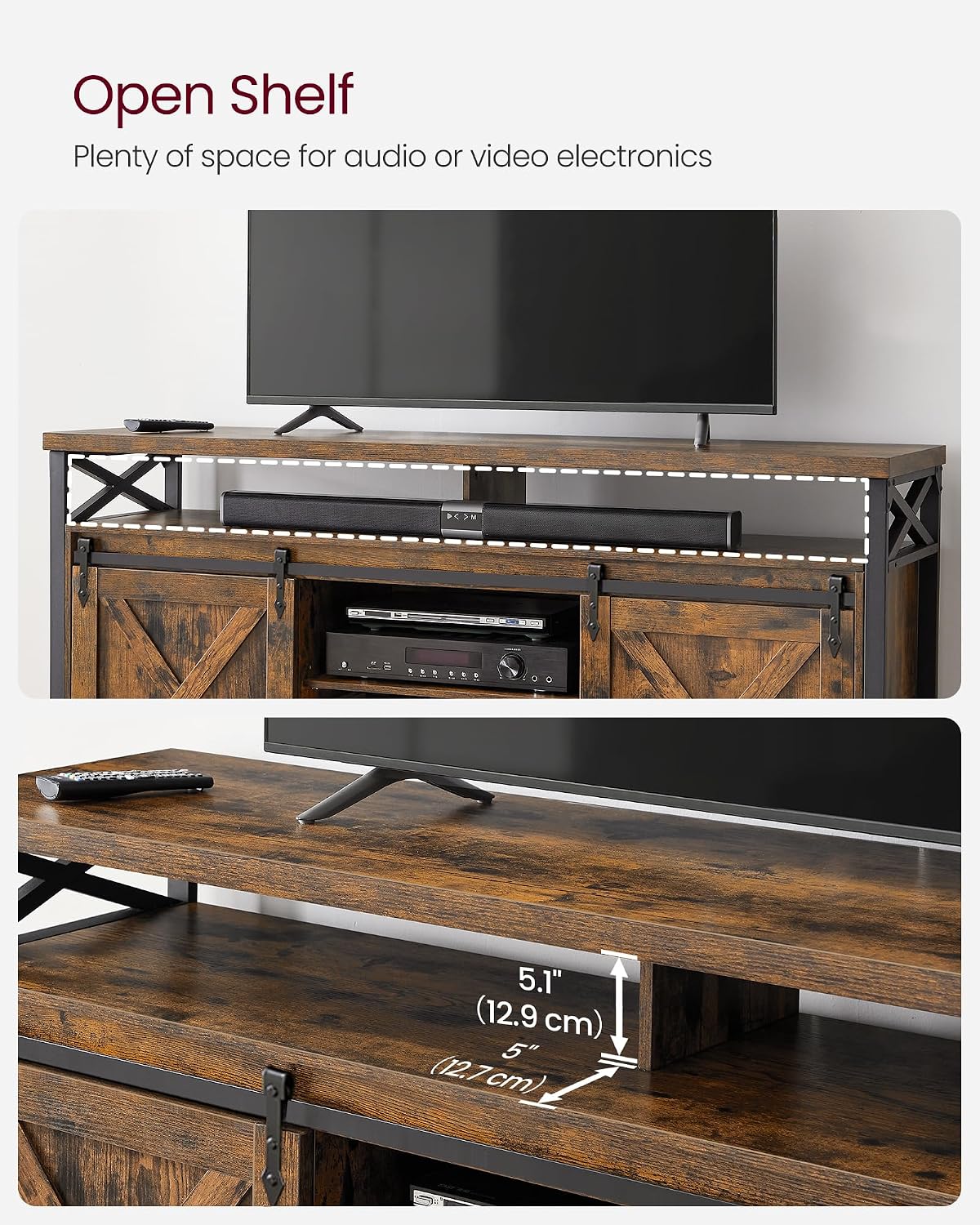 Detalle 2 de VASAGLE Daxton Collection LTV071B01V1 TV Unit with Sliding Doors and Shelves