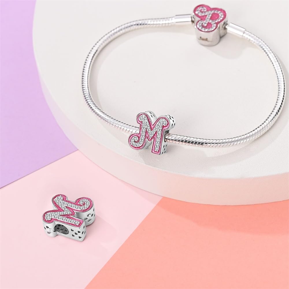 Thumbnail 2 de LNQOBU A-Z Rosa Buchstabe Charms aus 925er Sterling Silber (Anhänger für Armband/Kette)