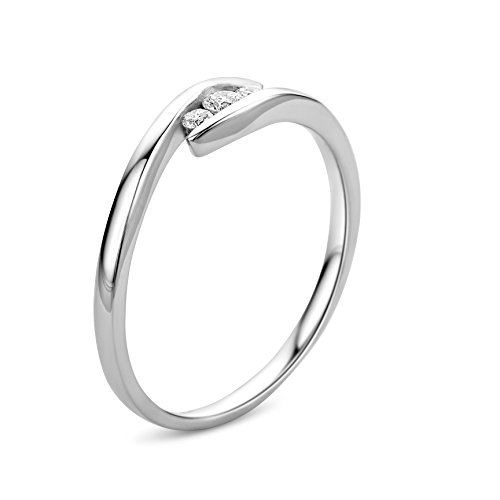 Thumbnail 2 de Orovi Anillo de mujer en oro blanco de 9 quilates con diamante Trilogy (0,10 ct) para compromiso