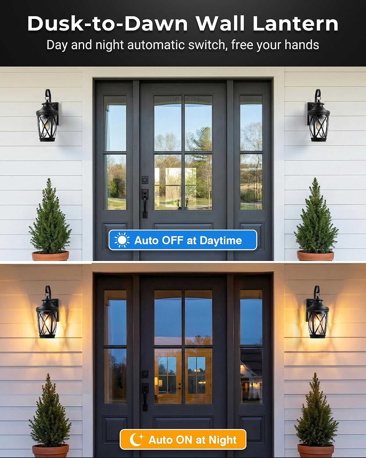 Detalle 2 de VIANIS V81606 Dusk-to-Dawn Outdoor Wall Light, Black Aluminium, E26 Socket