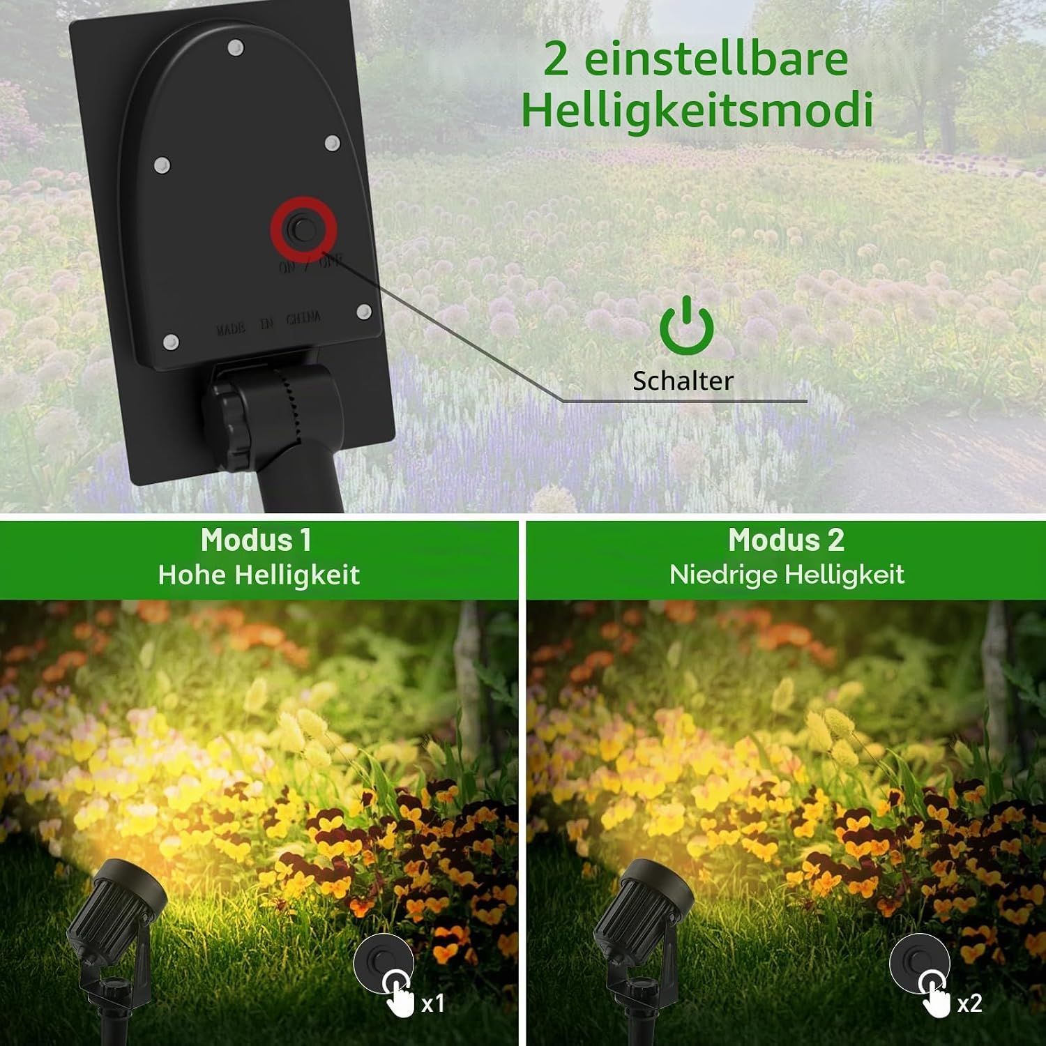 Detalle 2 de T-SUNUS Solarstrahler Außen – zuverlässige Gartenbeleuchtung mit 2 Modi, IP65, getrenntes Panel