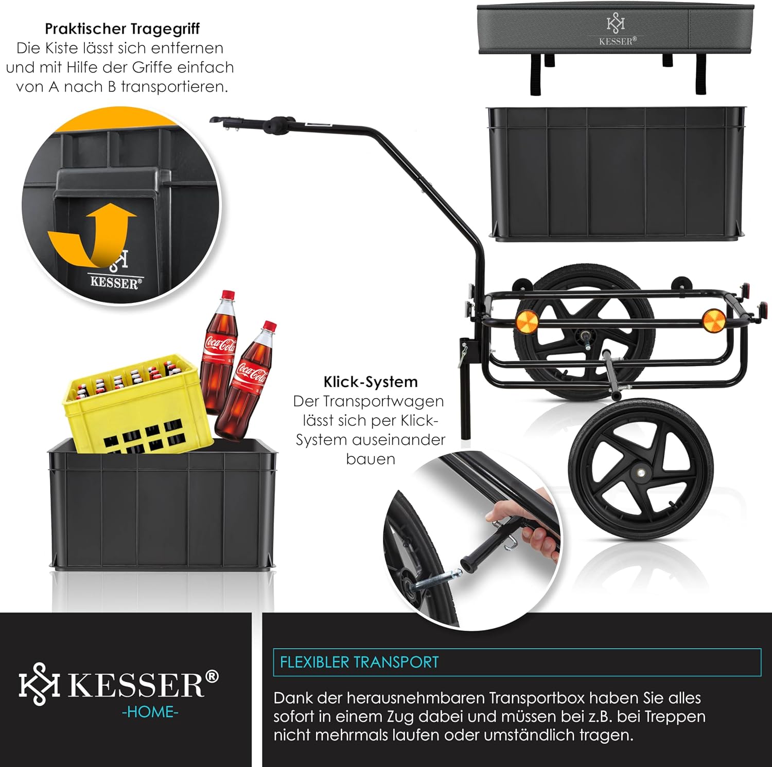 Thumbnail 3 de KESSER Fahrradanhänger mit Kupplung und Hochdeichsel – Lastenanhänger für Transportbox 70 Liter (für 2 Bierkästen)