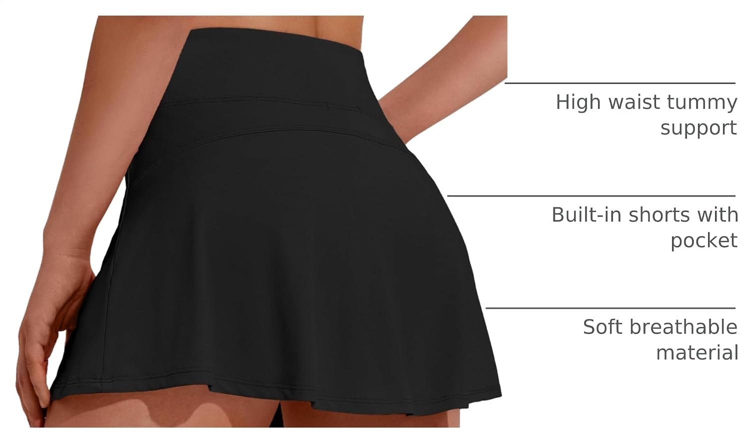 Detalle de PINSPARK pleated athletic tennis skirt skort with built-in shorts and pocket