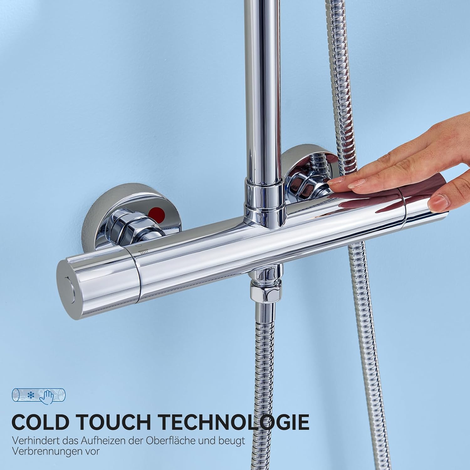 Detalle de Auralum Thermostat-Duscharmatur Komplettset mit Verbrühschutz & Regendusche (250 x 250 mm) in Chrom