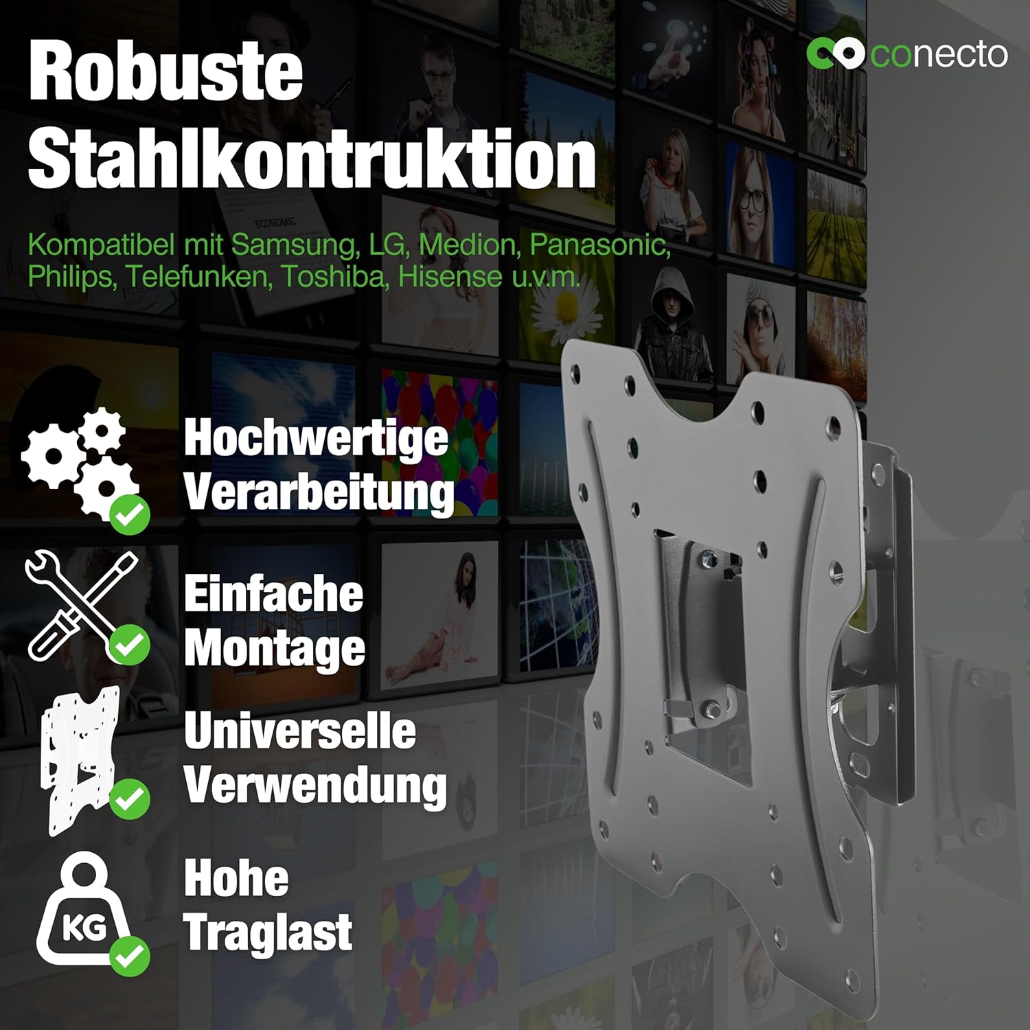 Thumbnail 6 de Support mural TV connecto universel inclinable et pivotant (VESA jusqu’à 200x200 mm), noir, 23–42 pouces