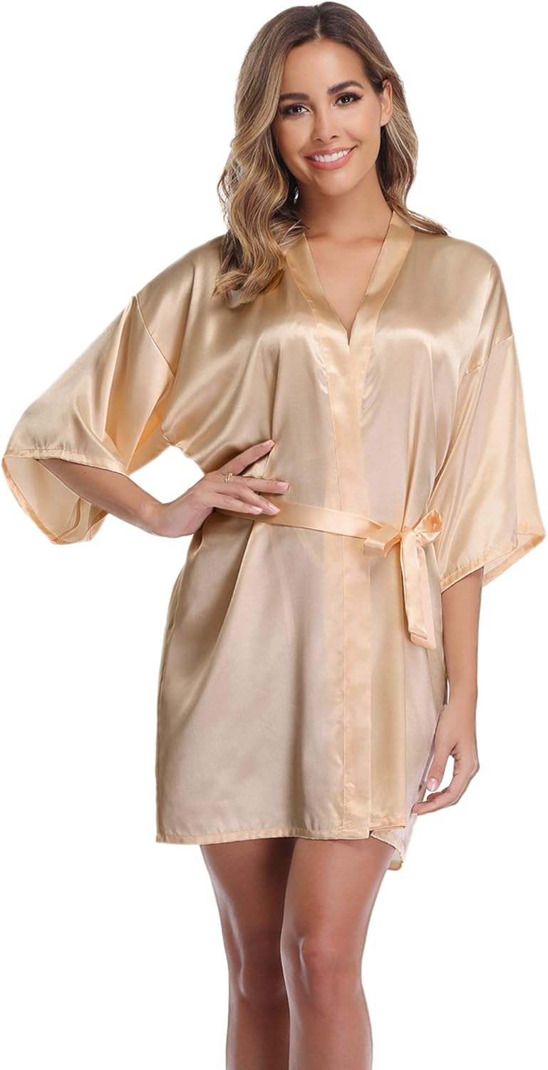 Thumbnail 2 de Vlazom peignoir femme kimono de mariée en satin avec ceinture