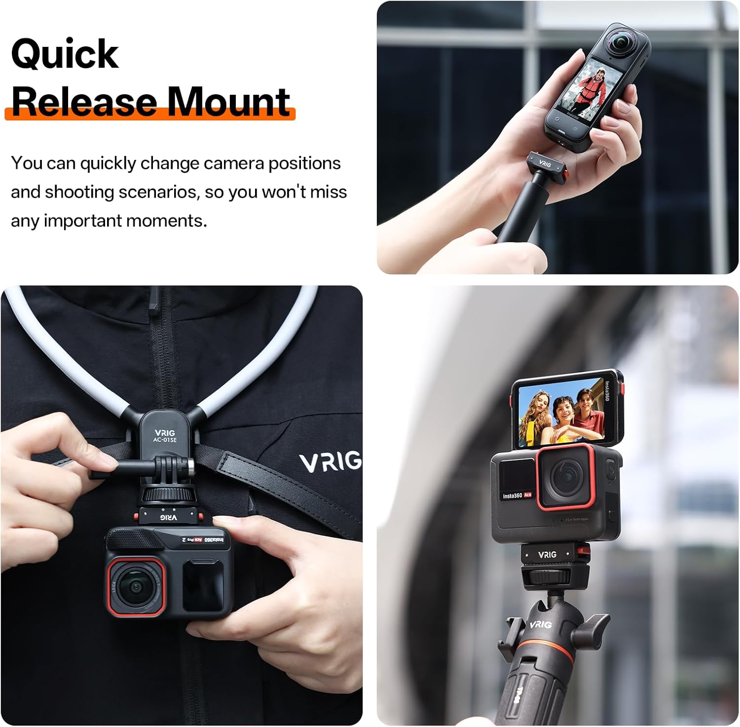 Thumbnail 4 de VRIG Magnetische Schnellwechselhalterung für Insta 360 X5 / Ace Pro 2 – Schnellmontageplatte mit Magnetbasis und 1/4" Schraubenloch