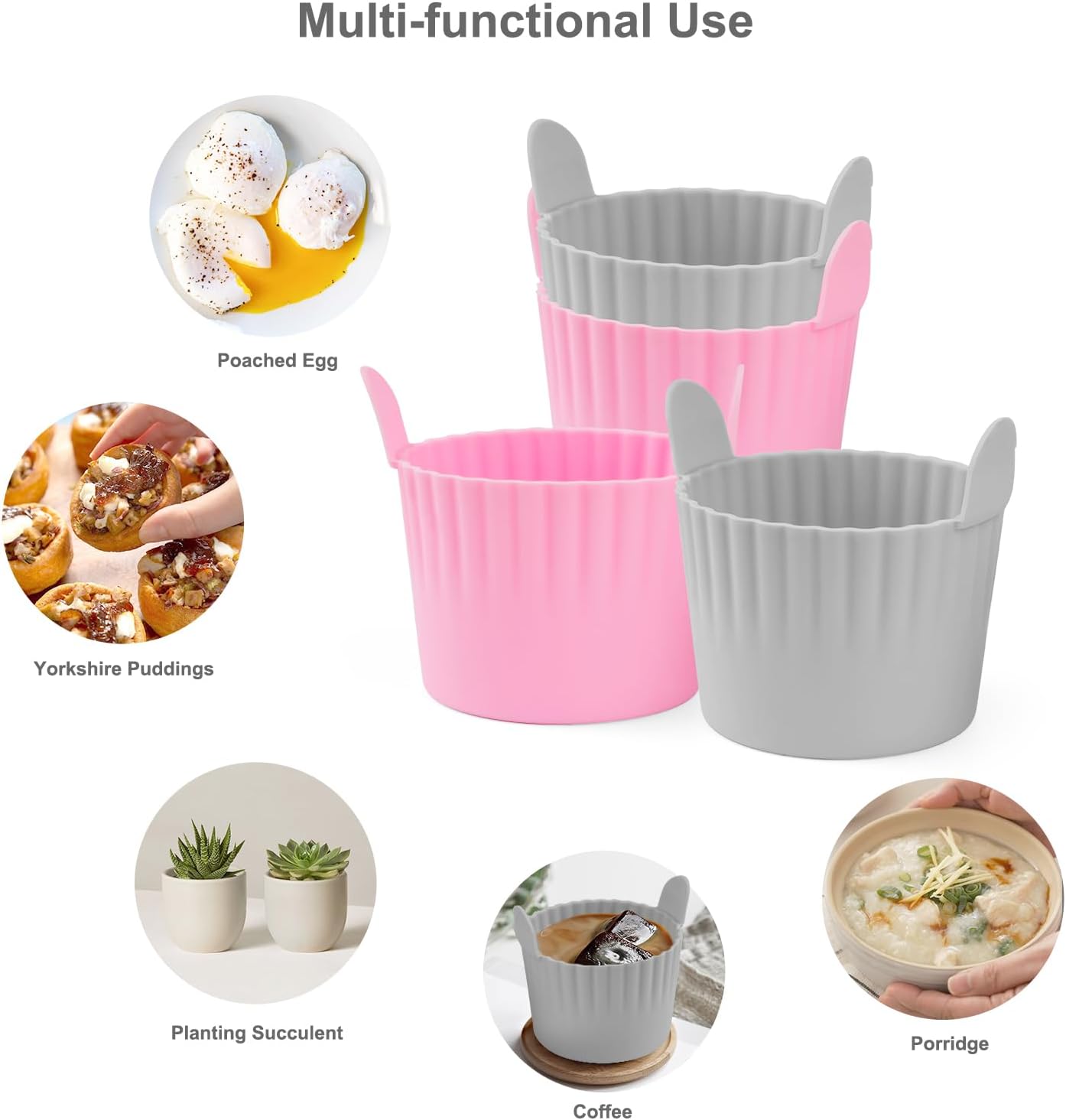 Thumbnail 4 de Lifhety AFEP001 Silicone Air Fryer Egg Poacher Cups, 170 ml, Set of 4