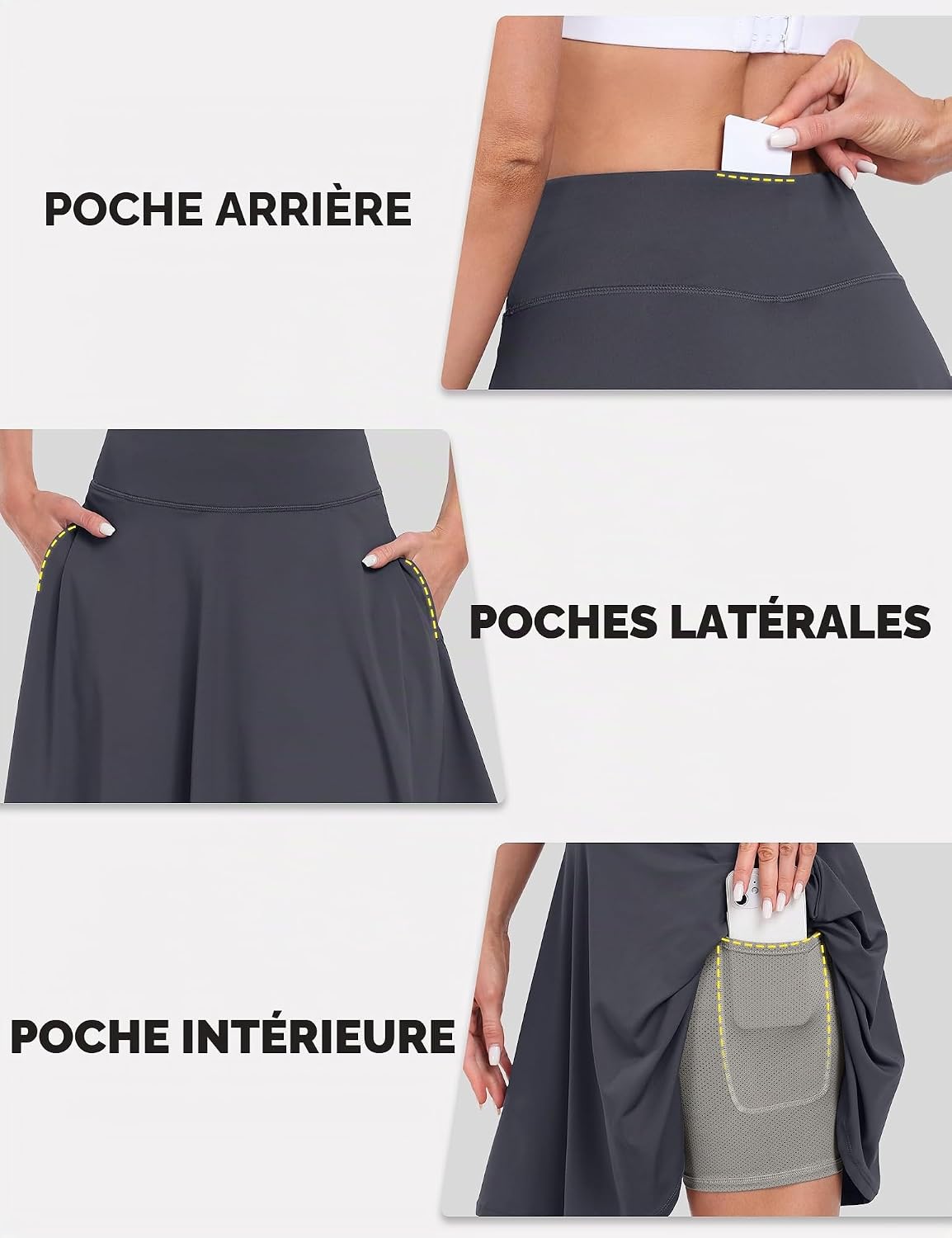 Detalle de Desol 50,8 cm – Jupe de tennis et golf pour femme avec short intégré et poches
