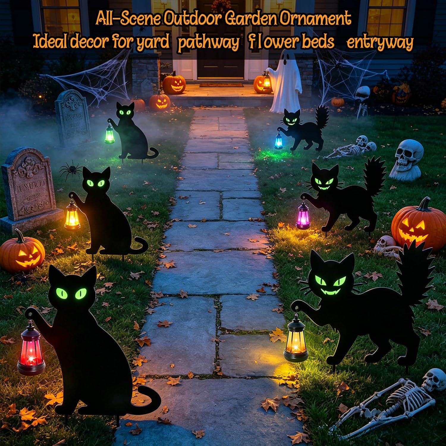 Detalle 2 de yulloyello LL-WS-MTD-HZ-2P Black Cat Yard Signs with Glow-in-the-Dark Eyes
