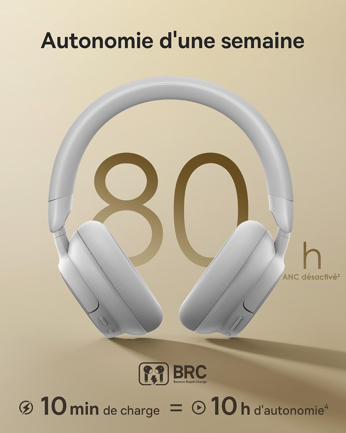 Detalle de Baseus MH1 Casque Bluetooth – réduction de bruit adaptative, LDAC, 80 h d’autonomie et confort CloudComfort