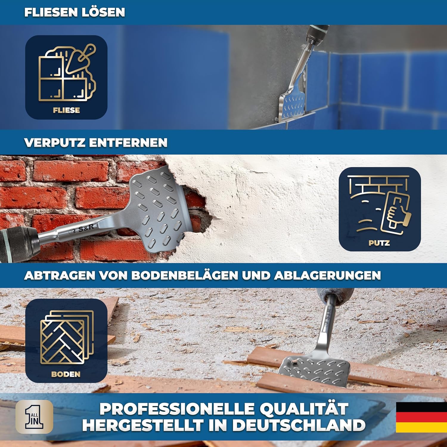 Thumbnail 5 de S&amp,R Hochleistungs Fliesenmeißel SDS Plus – 165 mm x 75 mm, abgewinkelt, Industrie-Qualität