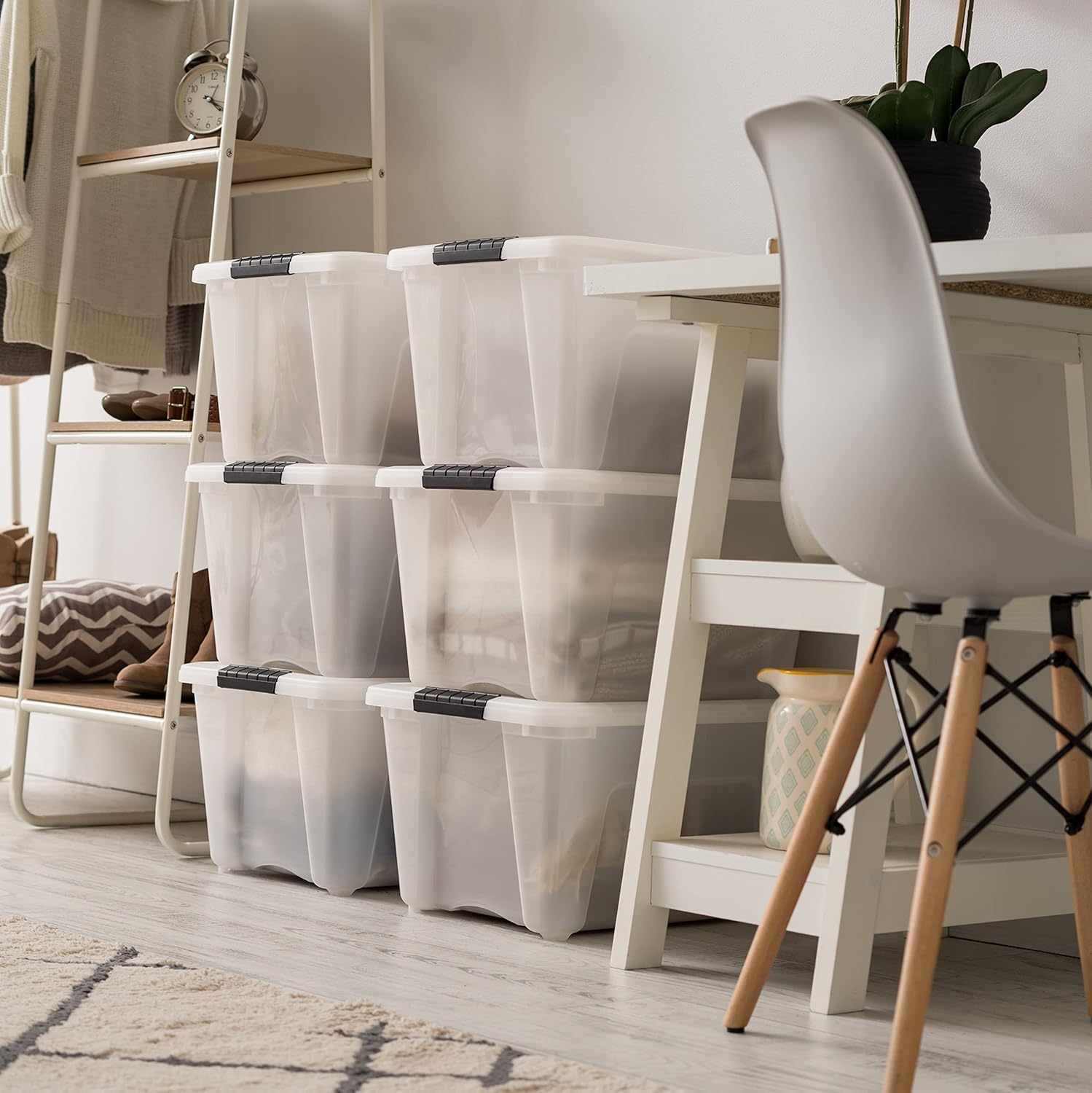 Thumbnail 5 de IRIS USA 32 Qt Stackable Plastic Storage Bins with Lids (6 Pack) - BPA-Free, Made in USA, Pearl