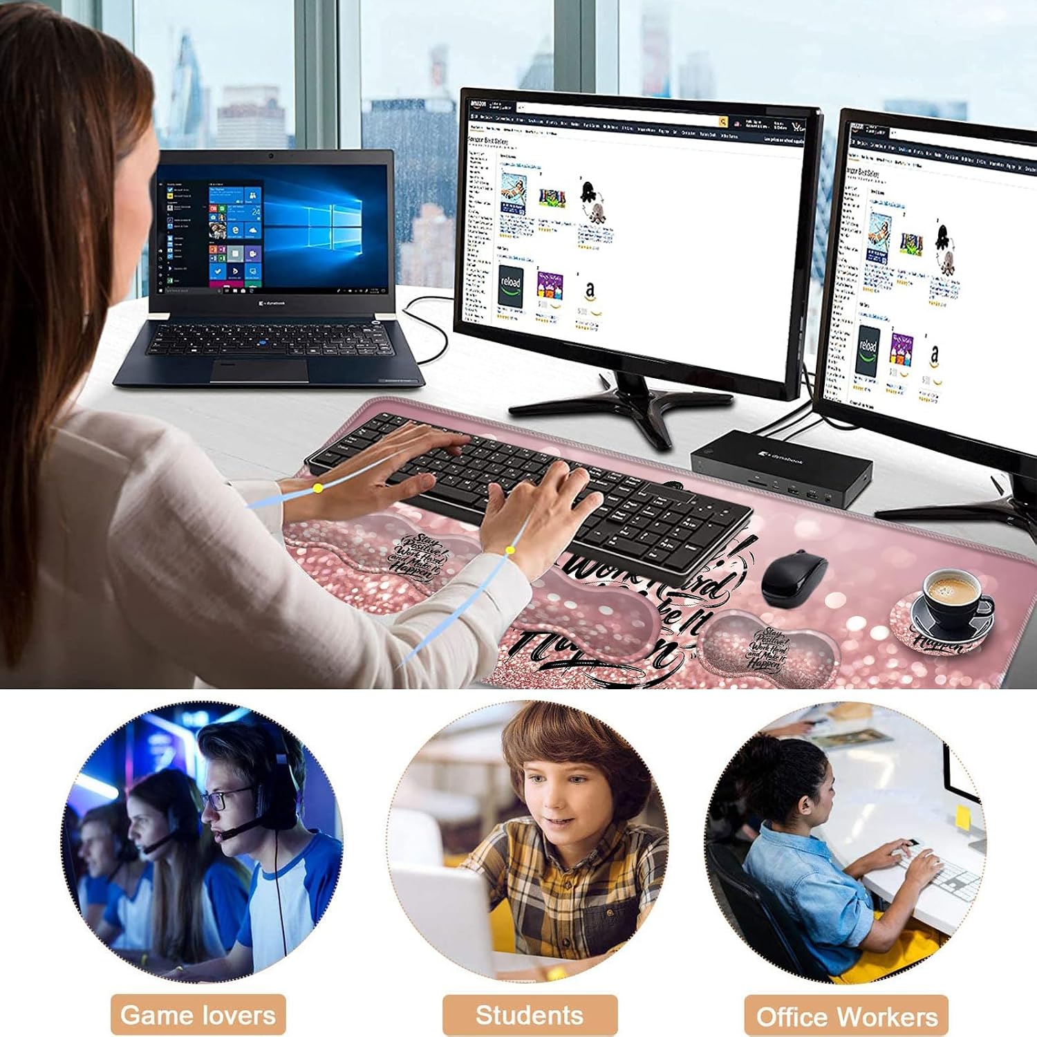 Thumbnail 6 de CICPLKSE BS-XLMP-4 Ergonomic Desk Mat Set with Memory Foam Wrist Rests