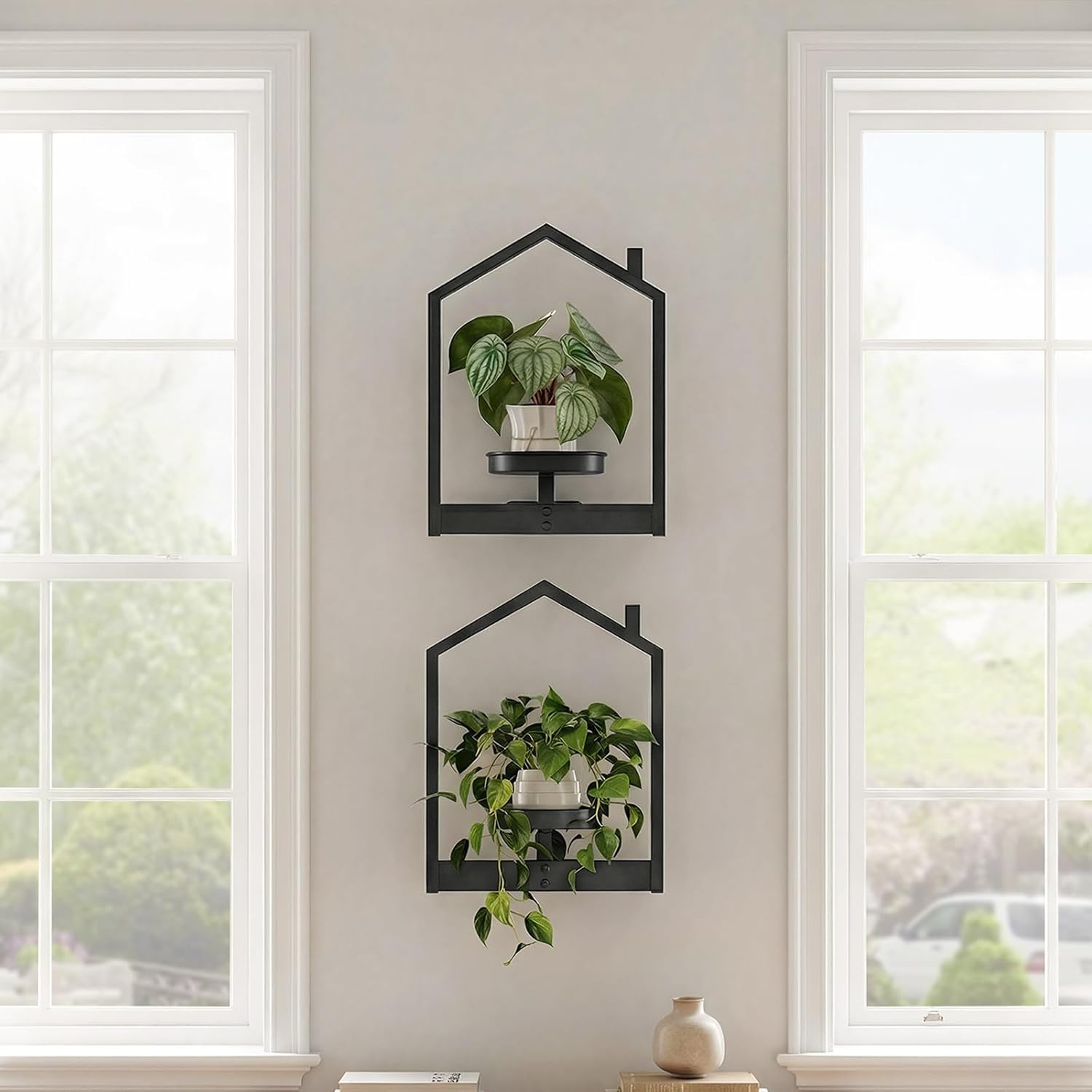 Thumbnail 6 de HOOBRO Porta Piante da Interno da Parete con Vassoio Rimovibile — Mini Casetta in Metallo Nero per Decorare Pareti