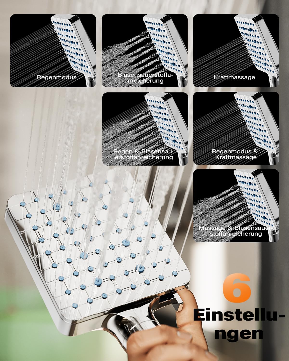 Detalle de Cobbe Duschkopf mit Filter für hartes Wasser – Hochdruck-Handbrause mit 20-Stufen Filter und 6 Strahlarten