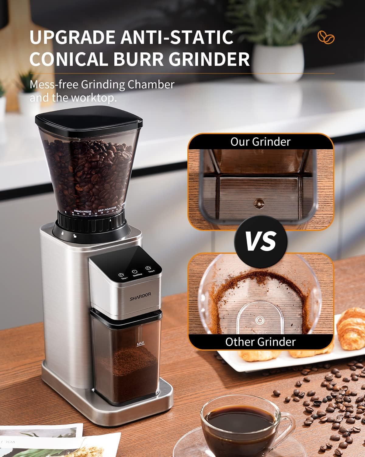 Thumbnail 5 de SHARDOR Professional Conical Burr Coffee Grinder: 48 Grind Settings for Espresso to French Press