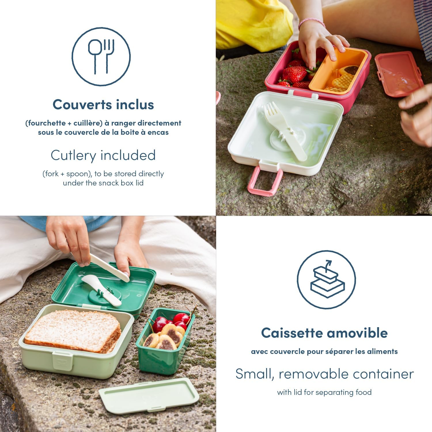 Thumbnail 2 de monbento Snacky Bambini verde Raccoon – porta panino e merenda personalizzabile con posate incluse, senza BPA