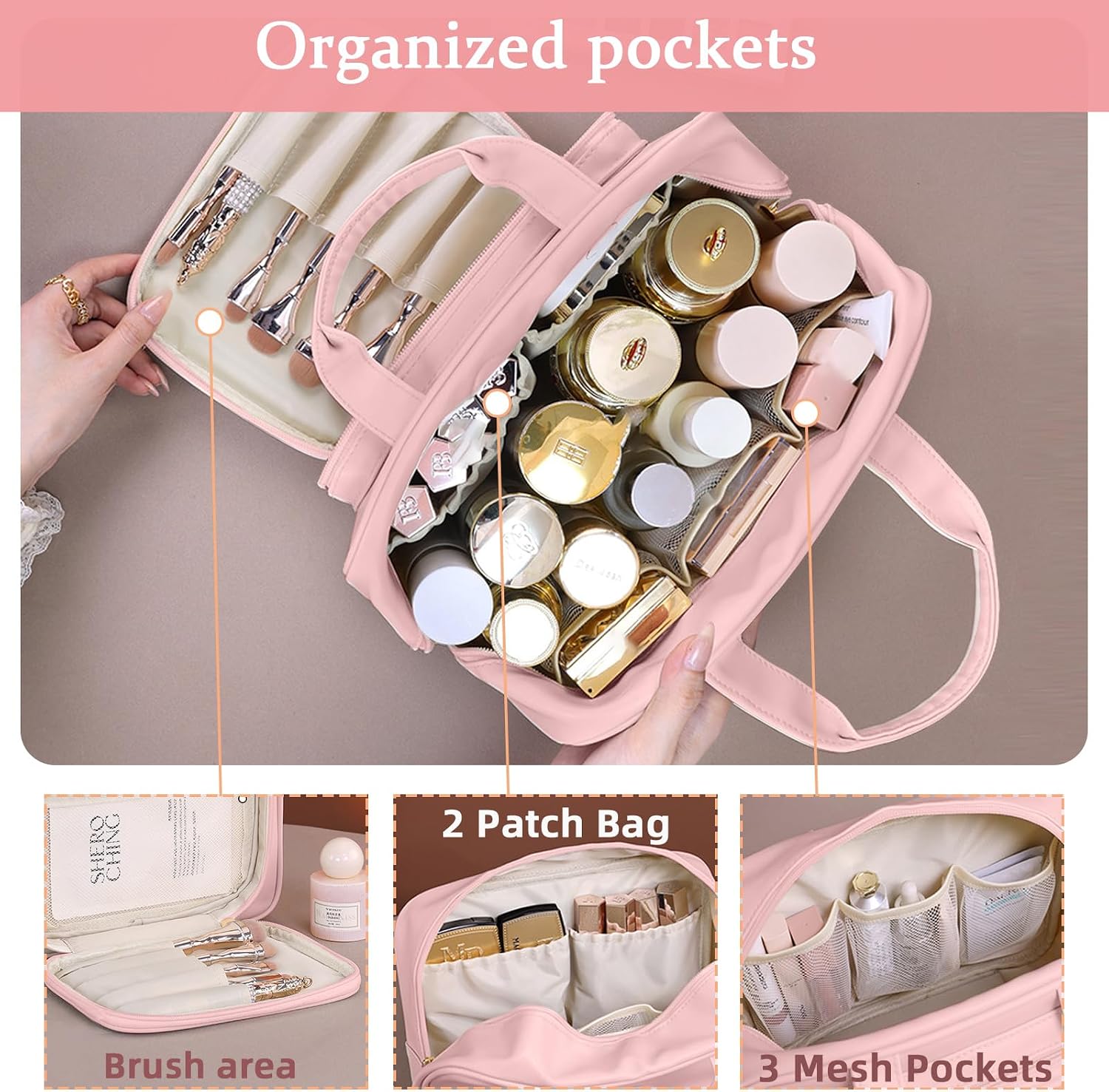 Thumbnail 3 de SYEXDZON Full Size Toiletry Bag: Large Wide-Open Travel Cosmetic Case (Pink)