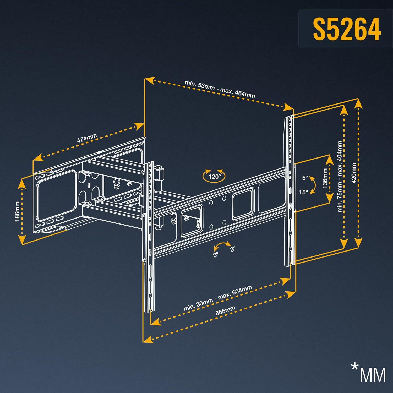Thumbnail 5 de RICOO TV-Wandhalterung S5264 für 40–65 Zoll, schwenkbar & neigbar, VESA 600×400 bis 40 kg