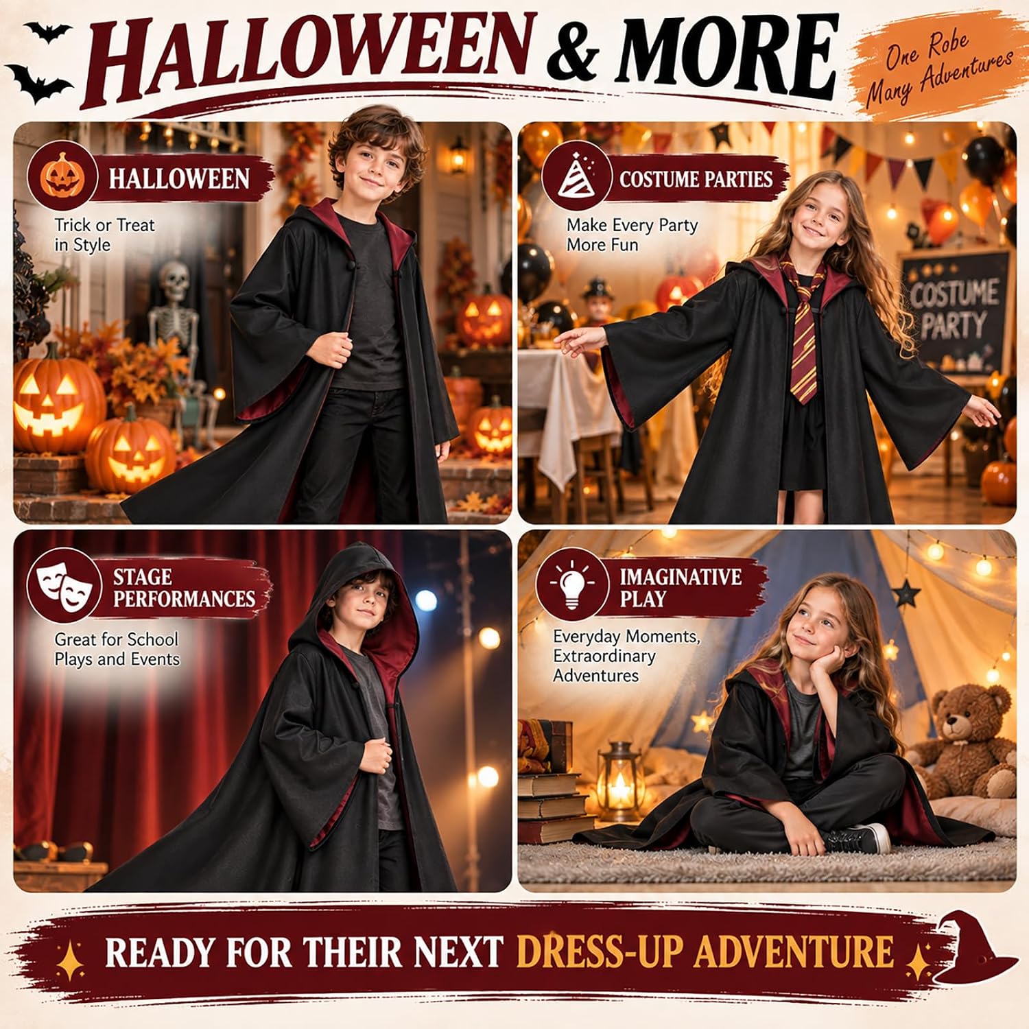 Thumbnail 6 de Santoy Wizard Costume Set for Kids, Child Size 8–12 with 57-Inch Robe