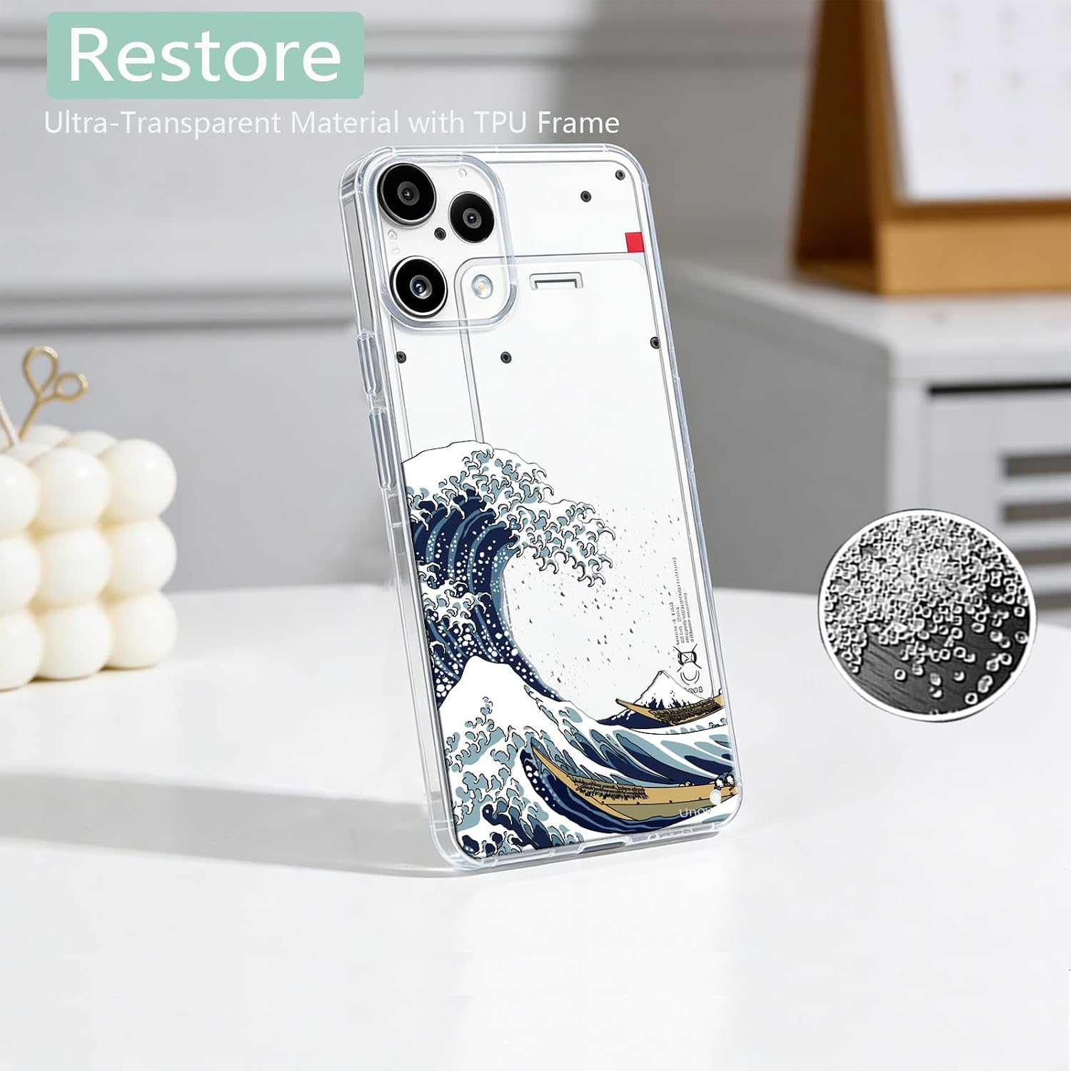 Detalle de Unov Case Compatible with Nothing Phone 3a Lite 5G Clear with Great Wave Design