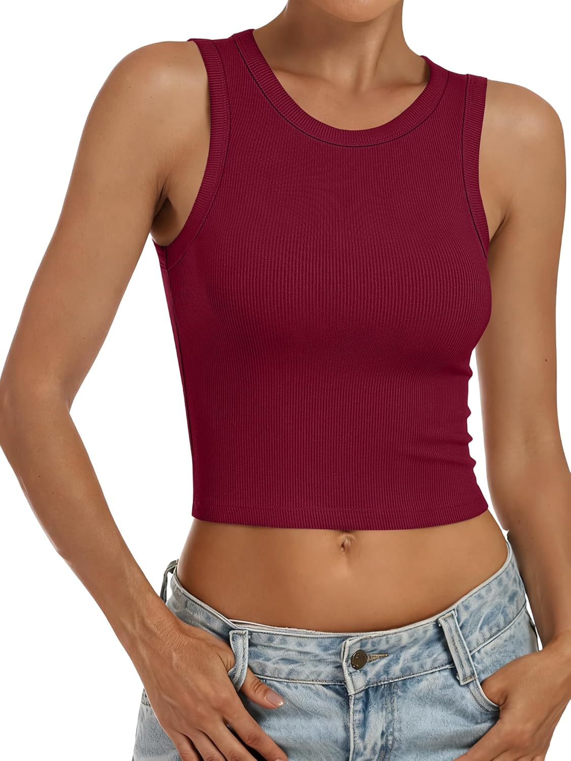 Thumbnail 4 de ANRABESS Women's Crop Tank Top: High Neck, Ribbed Knit Slim Fit for Summer