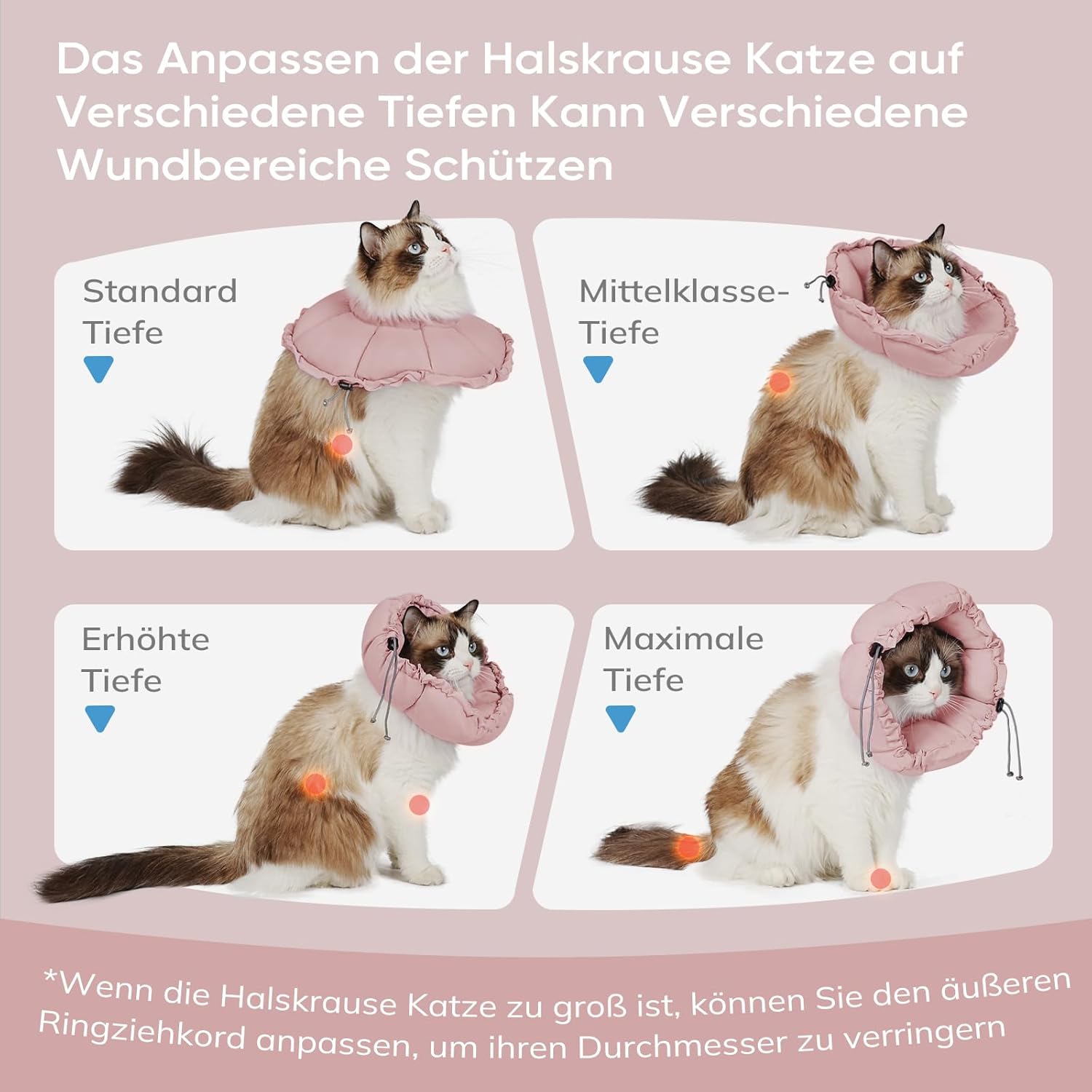 Thumbnail 4 de Supet verstellbare Genesungshalskrause für Katzen – weich, wasserdicht und mit Blumenmuster (Rosa, L)
