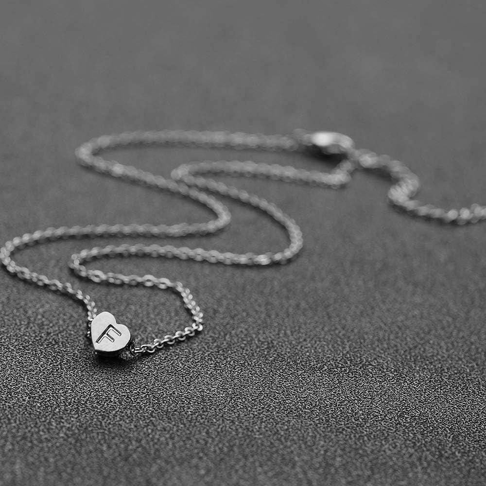 Detalle de AFSTALR Silber Damen Halskette mit Kleinbuchstaben-Herz Anhänger (Initialschmuck)